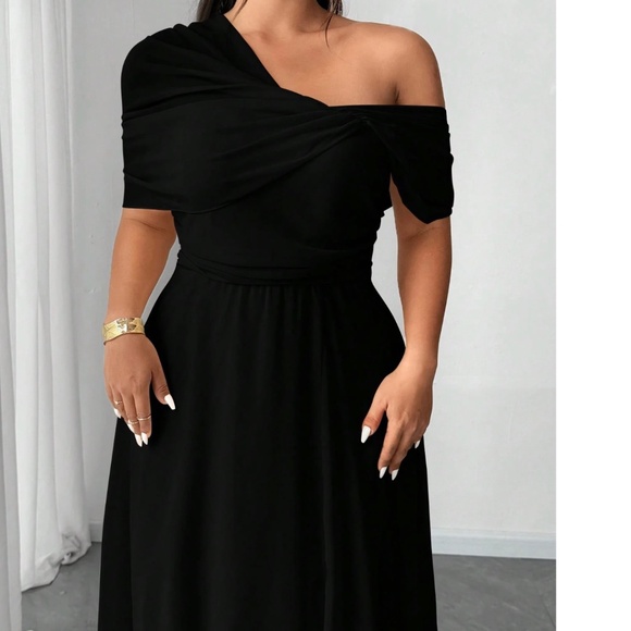 Plus One Shoulder Split thigh Party Evening Gown Dress - Picture 7 of 7